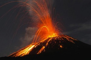Indonesia, Sumatra, Krakatoa volcano erupting