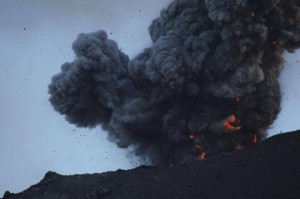 Indonesia, Sumatra, Krakatoa volcano erupting