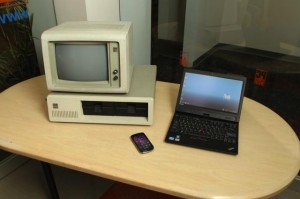 IBM 5160 original PC, Android phone and  Novo ThinkPad X220 laptop
