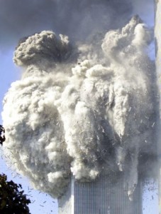 File photo of debris falling from the World Trade Center tower two, after it was hit by a hijacked airplane, in New York