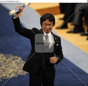 Japanese video game designer Miyamoto acknowledges applause after receiving 2012 Prince of Asturias award for Communication in Oviedo