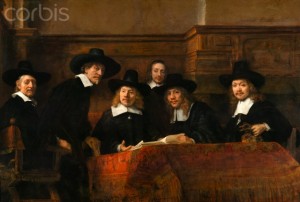 The Syndics: the Sampling Officials (Wardens) of the Amsterdam Drapers Guild by Rembrandt Harmensz van Rijn