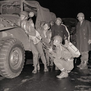 Mexican Soldiers Take Cover on Street