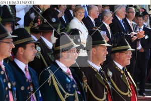 German Chancellor Merkel reacts during German Unification Day festivities in Munich