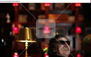 Argentine musician Charly Garcia smiles during an interview with Reuters ahead of his concert in Buenos Aires