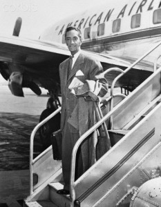 Mexican Music Composer Agustin Lara Exiting Airplane