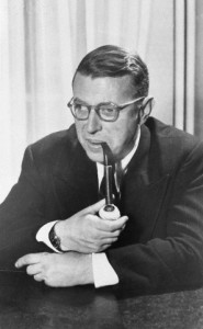 Jean-Paul Sartre Smoking a Pipe