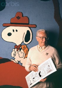 Charles Schulz with Snoopy Cartoon