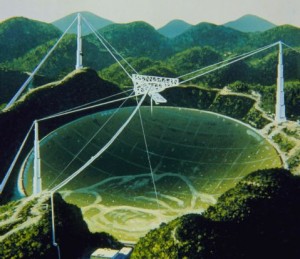 Artwork of the Arecibo radio telescope