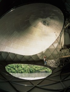 Inside radome of upgraded Arecibo radio telescope