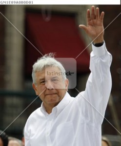 Election runner-up Lopez Obrador waves to supporters as he arrives at a rally at Zocalo main square in Mexico City