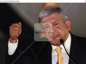 Lopez Obrador, presidential candidate for the PRD, speaks after he took an oath as their official candidate in Mexico City