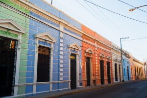 Colorful Colonial buildings line the side streets of Merida.