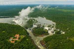 Iguazu Falls and Hotel das Cataratas (aerial), Iguacu National Park, Brazil