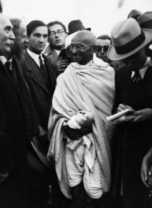 Gandhi with Reporters in Marseille
