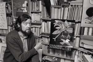 Author Julio Cortazar Pointing to Drawing on Chile
