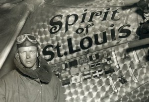 Lindbergh with his airplane, 1928