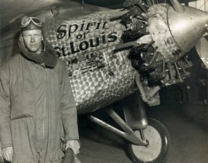 Lindbergh with his airplane, 1928