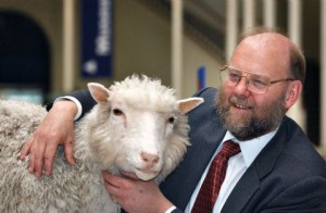 Professor Ian Wilmut with Dolly the sheep