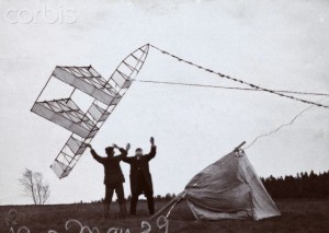 Alexander Graham Bell and an experimental multicelled kite.