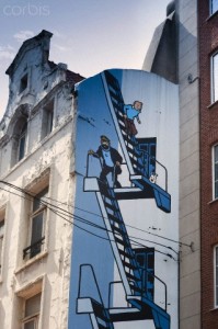 Belgium - Brussels - Street de l' Etuve - Mural of Tintin and Captain Haddock, the heroes of Hergé