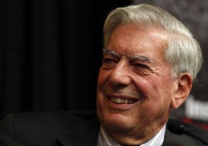 Mario Vargas Llosa, winner of the 2010 Nobel Prize in Literature, smiles during a news conference in New York City
