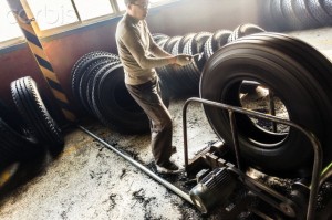 Interior of a rubber tyre manufacturing plant. Dongying City, Sh