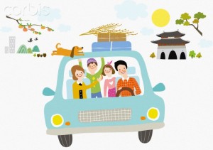 Illustration of family in the car in Chuseok