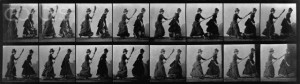 woman striking another woman with broom plate 464 (woman striking another with broom) 5 photos by Eadweard Muybridge in Animal Locomotion, c1887 Lot 3