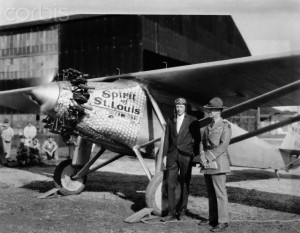 1920s Charles Lindbergh and Lt. Col. Fisher by Spirit of St. Louis airplane