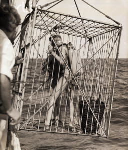 Jacques Cousteau and Diver Being Lowered Into Waters