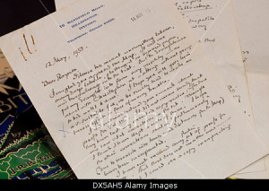 London, UK, 18 March 2014. Unpublished letter from J.R.R. Tolkien to his publishers discussing the difficulties of completing the third part of the Lord of the Rings trilogy (The Return of the King) is sold as part of Bonhams' Books, Maps, Manuscripts and