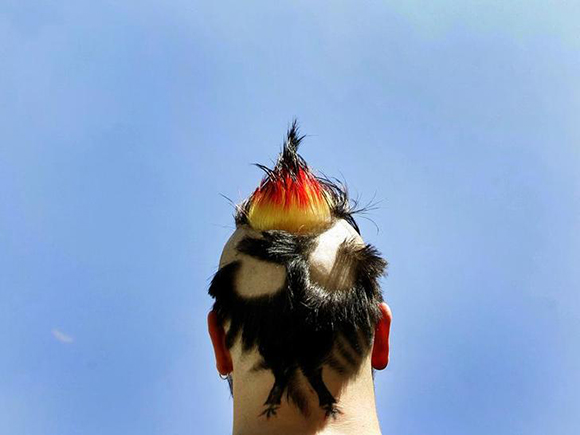 German hairdresser Daniel Dressel poses with his new special German soccer hairstyle in Munich. Photo by Michaela Rehle
