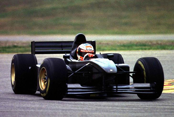 German driver Michael Schumacher takes a curve with his new Ferrari 649 at the Maranello circuit December 23. Schumacher wanted to test the new Ferrari without the definitive red colour. SPORT FORMULA ONE