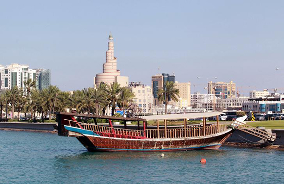 A traditional boat is seen in the water in Doha, Qatar June 5, 2017. REUTERS/Stringer