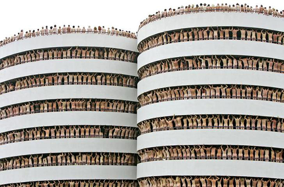 Naked volunteers pose for U.S. photographer Spencer Tunick in the Europarking building in Amsterdam. Photo by Koen van Weel TEMPLATE OUT. SENSITIVE MATERIAL. THIS IMAGE MAY OFFEND OR DISTURB.