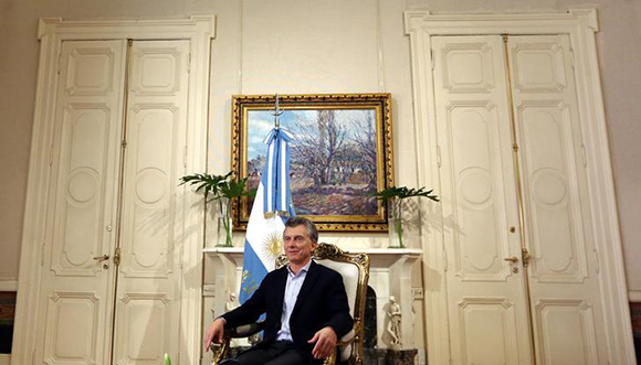 Argentina's President Mauricio Macri smiles during an interview for the Reuters Latin American Investment Summit at the Casa Rosada Presidential Palace in Buenos Aires, Argentina August 8, 2017. Photo by Marcos Brindicci