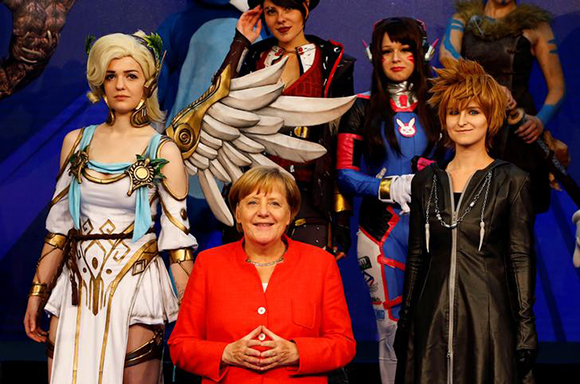 German Chancellor Angela Merkel opens the world's largest computer games fair Gamescom in Cologne, Germany, August 22, 2017. Photo by Wolfgang Rattay
