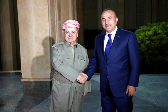 Turkey's Foreign Minister Mevlut Cavusoglu meets with Iraq's Kurdistan region's President Massoud Barzani in Erbil, Iraq, August 23, 2017. Photo by Azad Lashkari