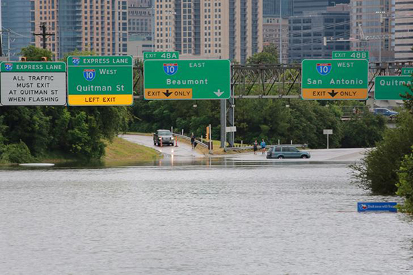 Interstate highway 45 is submerged from the effects of Hurricane Harvey seen during widespread flooding in Houston, Texas, U.S. August 27, 2017. Photo by Richard Carson