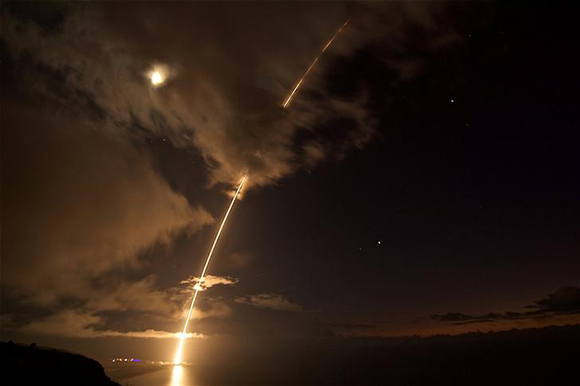 A medium-range ballistic missile target is launched from the Pacific Missile Range Facility. Kauai, Hawaii, U.S. Photo by Latonja Martin/U.S. Navy/Handout