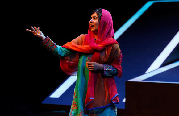 Nobel laureate Malala Yousafzai gestures during an event of the Fundacion Telmex Mexico Siglo XXI in Mexico City, Mexico, September 1, 2017. Photo by Ginnette Riquelme Photo by Ginnette Riquelme