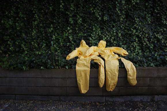  Protective suits are left to dry after an Ebola training session held by Spain's Red Cross in Madrid. Photo bySusana Vera 