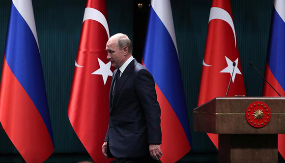  Russian President Vladimir Putin arrives for a press conference in Ankara, Turkey, September 28, 2017. Photo by Umit Bektas 