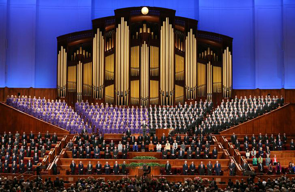 The Mormon Tabernacle Choir and the leadership of the church gather in the Conference Center for the Church of Jesus Christ of Latter-day Saints 187th semiannual general conference in Salt Lake City, Utah, U.S., September 30, 2017. Photo by George Frey