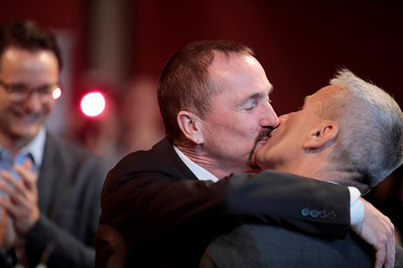 Same-sex couple Karl Kreil and Bodo Mende get married at a civil registry office, becoming Germany's first married gay couple after German parliament approved marriage equality in a historic vote this past summer, in Berlin, Germany October 1, 2017. Photo by Axel Schmidt
