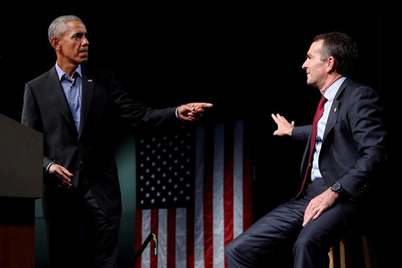  Former U.S. President Barack Obama campaigns in support of Virginia Lieutenant Governor Ralph Northam (R), Democratic candidate for governor, at a rally with supporters in Richmond, Virginia, U.S. October 19, 2017. Photo by Jonathan Ernst 