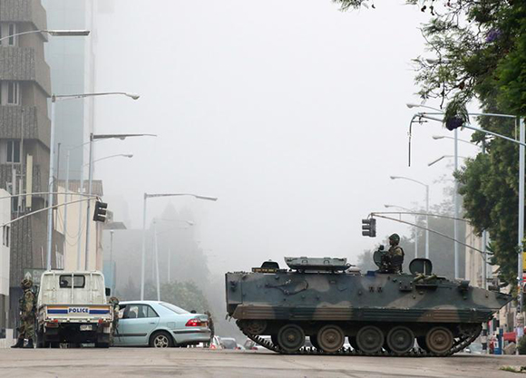 Military vehicles and soldiers patrol the streets in Harare, Zimbabwe, November 15,2017. Photo by Philimon Bulawayo