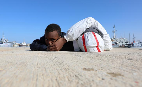  Migrants arrive at a naval base after they were rescued by Libyan coastal guards in Tripoli, Libya November 24, 2017. Photo by Hani Amara 