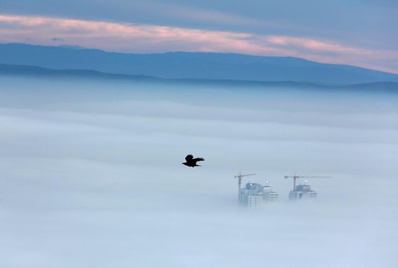  Buildings are seen as fog blankets the city of Skopje, Macedonia December 15, 2017. Photo by Ognen Teofilovski 